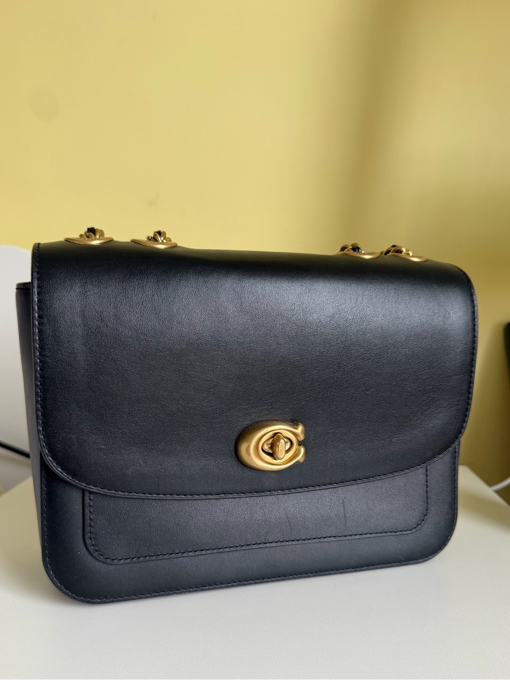 Coach Madison Black Leather Shoulder Bag with Gold Hardware